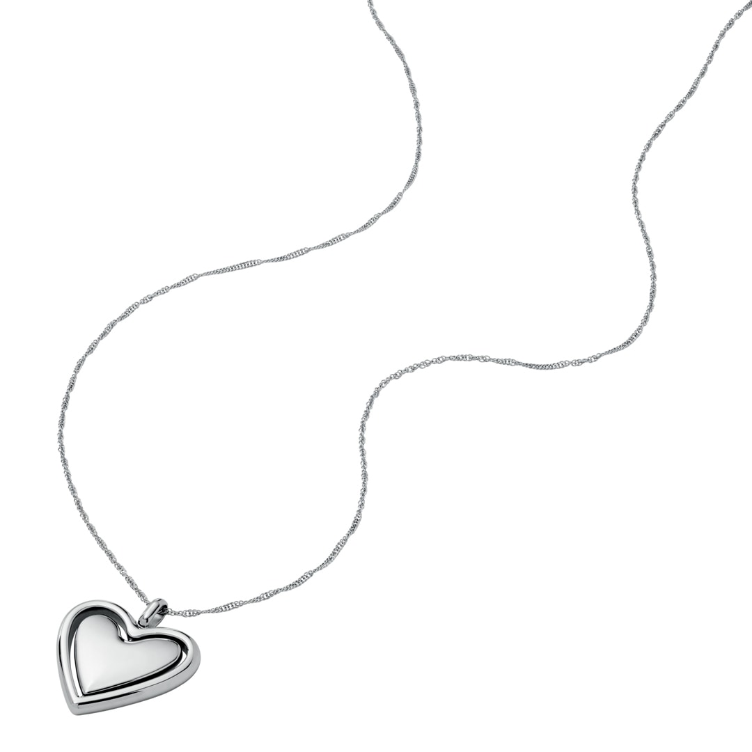 Fossil Halskette Legacy Heart Anhänger drehbar Silbrig