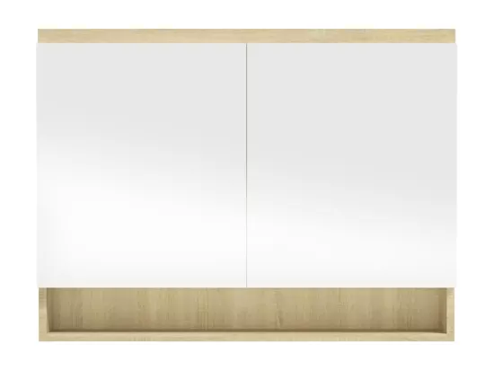 Armoire à miroir de salle de bain 80x15x60cm MDF Blanc et chêne