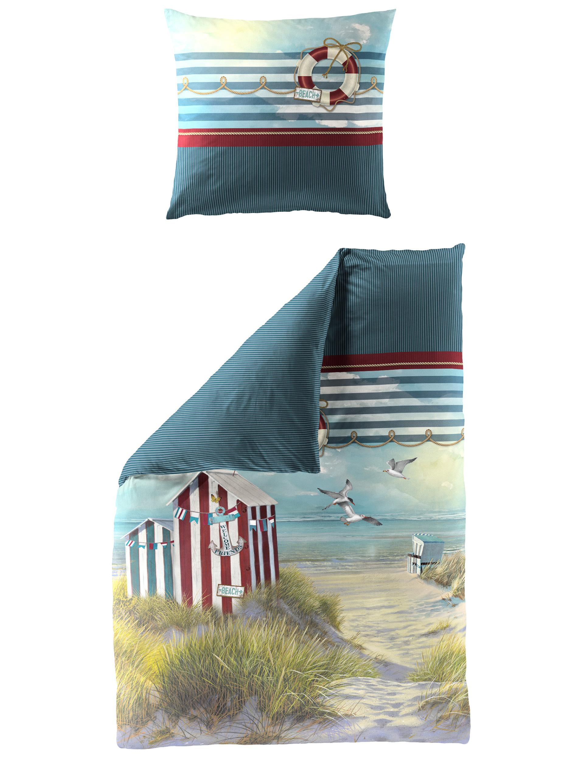 Bettwäsche Mako-Satin marine 135x200cm, mit 1 Kissen