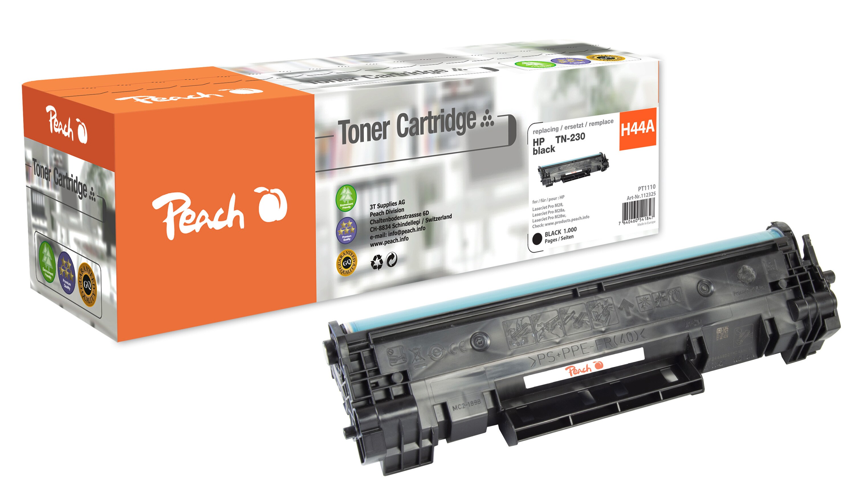 Peach HP 44 A Toner bk ersetzt HP No. 44A, CF244A für z.B. HP LaserJet Pro M 15 w, HP LaserJet Pro M 17 a, HP LaserJet Pro M 17 w (wiederaufbereitet)