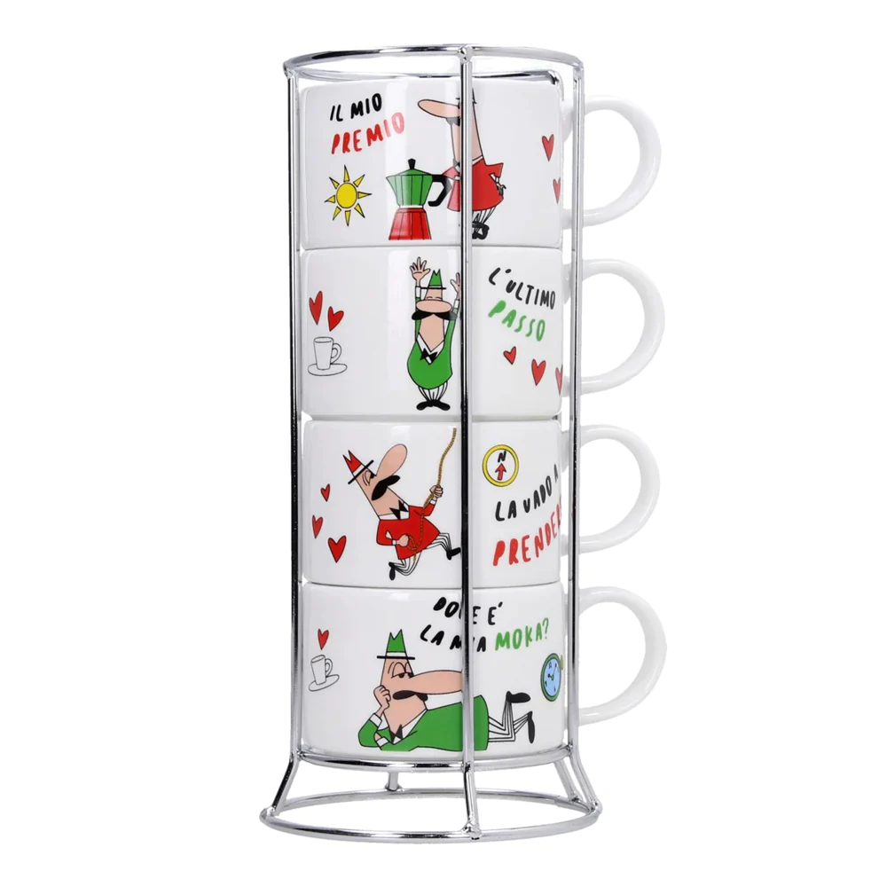 Set de 4 tasses à expresso empilables Italia avec support Bialetti