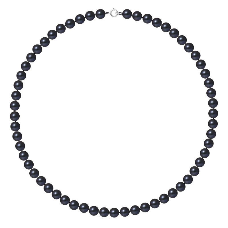 Collier ras du cou Femme Perles de culture d'eau douce Noires AA et Fermoir Or Blanc 750/1000