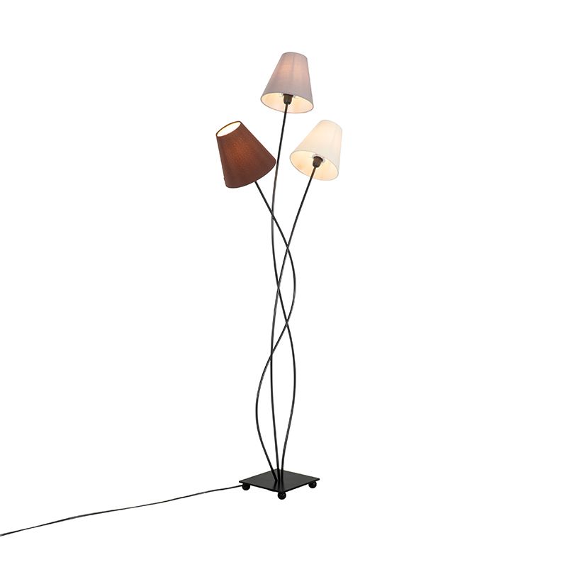 Design vloerlamp zwart met stoffen kappen 3-lichts - Melis