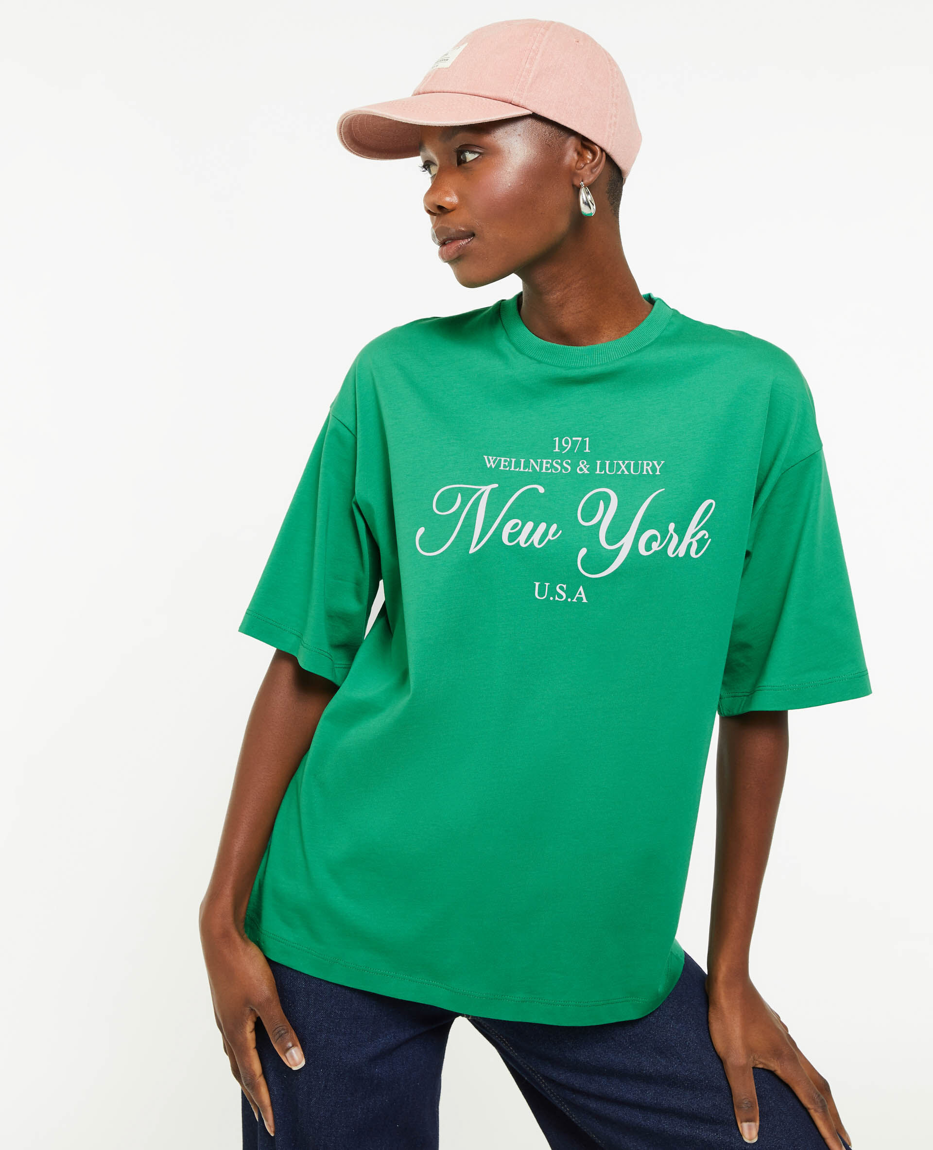 T-shirt oversize avec print - Vert olive