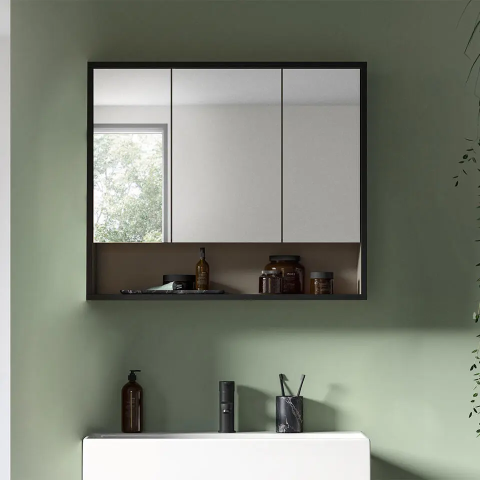 Hioshop Bagno spiegelkast 3 spiegeldeuren lichtgrijs- crèmekleurig