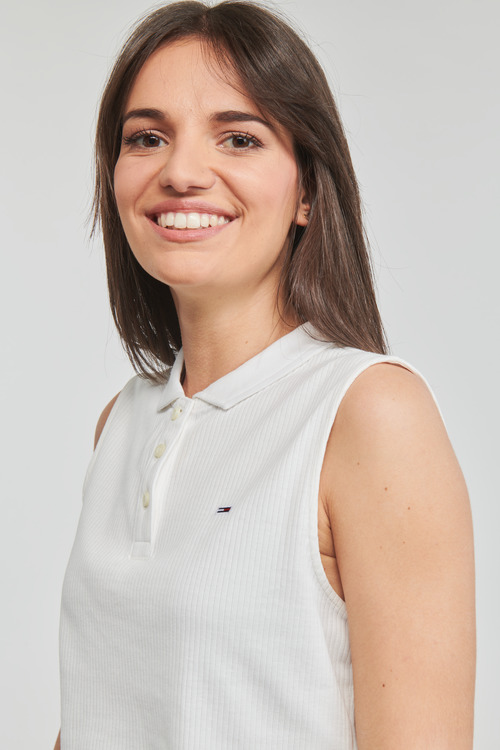Tommy Jeans - TJW CROP SLEEVELESS RIB POLO - Ecru