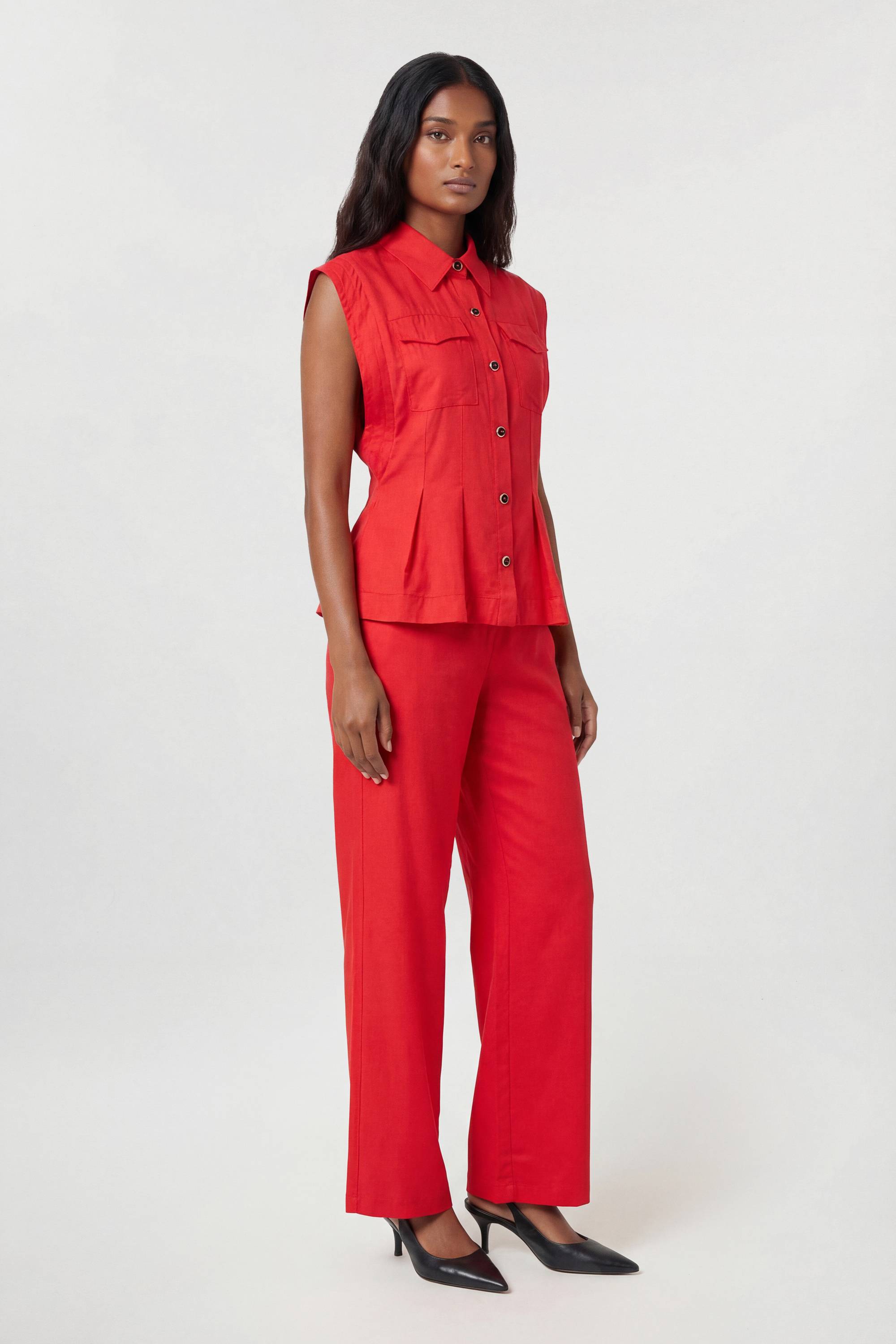 KarenMillen Chemisier Tissé Haut De Gamme En Viscose Lin Avec Surpiqûres Et Détail De Couture À La Taille