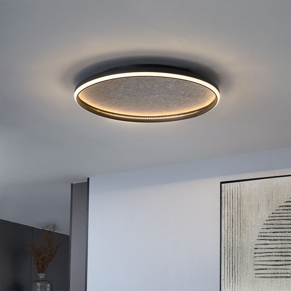 Design plafondlamp zwart met vilt incl. LED 3-staps dimbaar - Xavi Felt