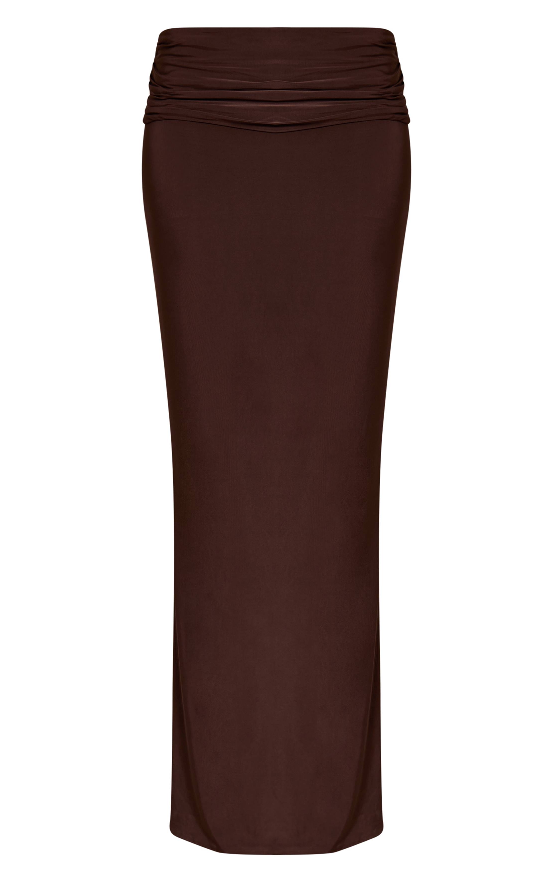 Chocolat Jupe Longue En Tissu Slinky Froncée À La Taille