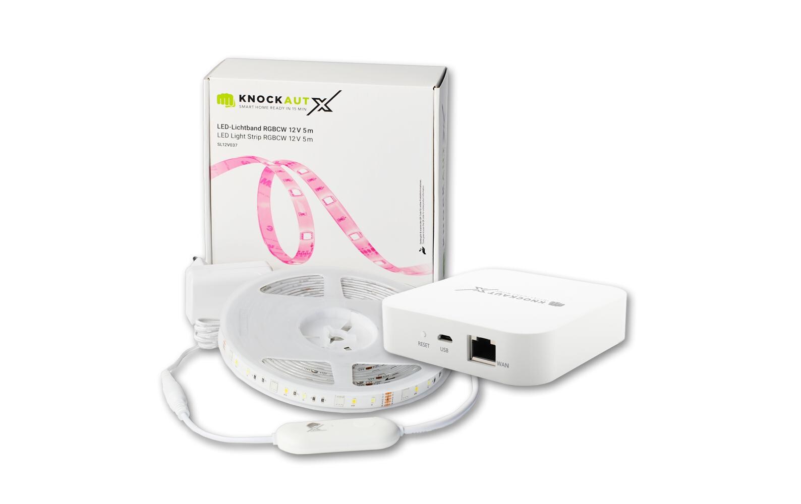 LED Stripe RGBCW ZigBee 3.0 mit Bridge, 12 V, 5 m<br>Wetterfester, intelligenter LED-Leuchtstreifen mit App-Steuerung inkl. Gateway