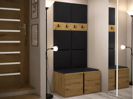 Meuble d'entrée Hartford 267, 186x84x46cm, Chêne Artisan, Faux cuir|Stratifié