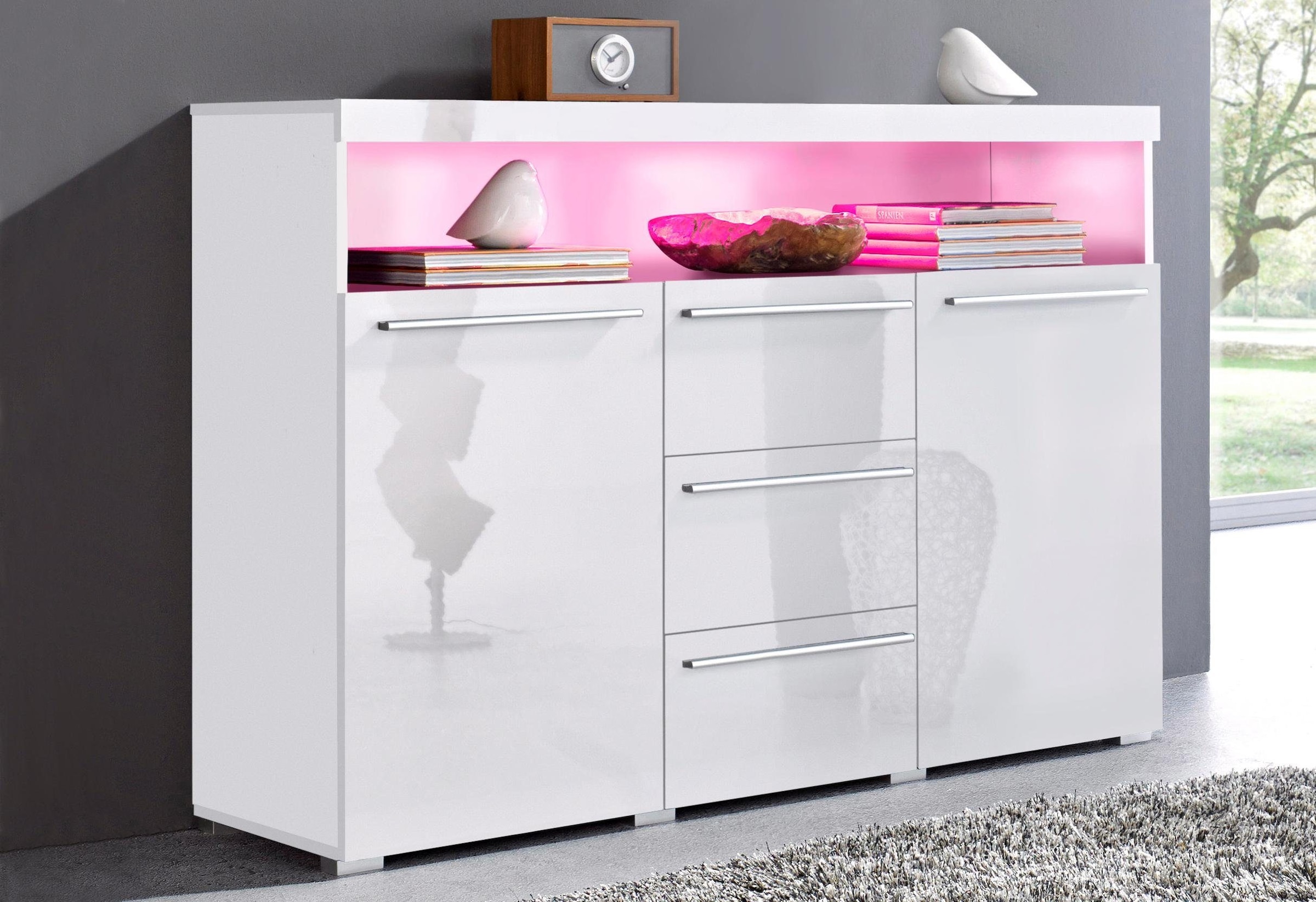INOSIGN Sideboard »India,Breite 132cm stilvolle Anrichte mit 2Türen, 3 Schubladen« Kommode viel Stauraum, Einlegeböden verstellbar,ohne Beleuchtung
