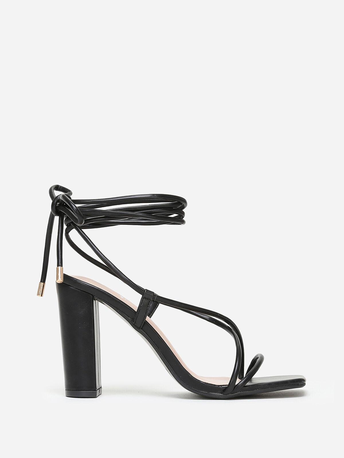 Sandales avec laçage à bout carré- Noir