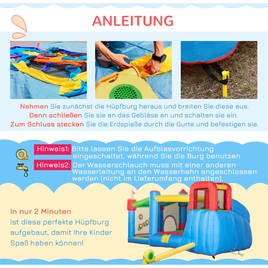 Outsunny Hüpfburg mit Gebläse bunt