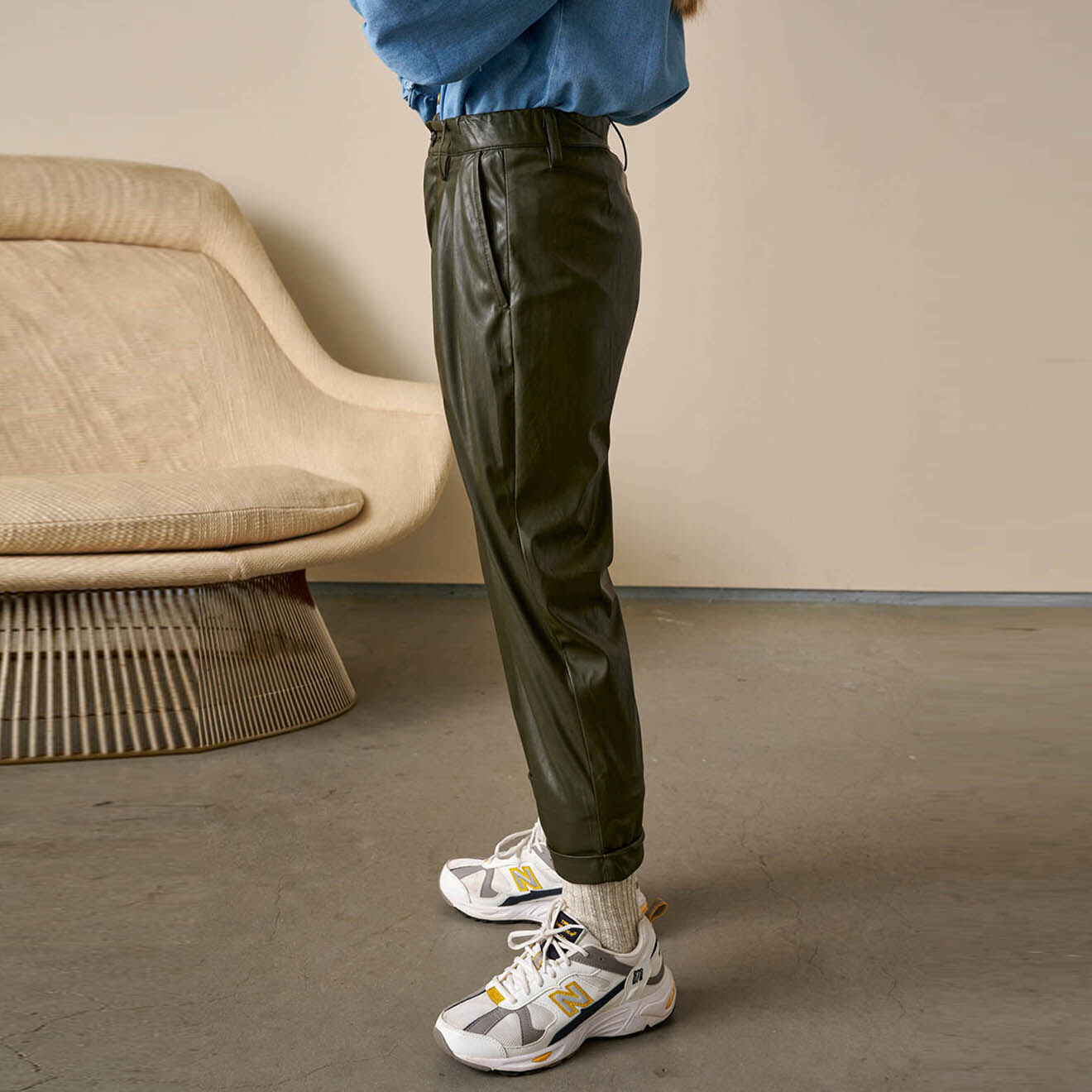 Bellerose Pantalon Peace en Cuir vegan vert foret