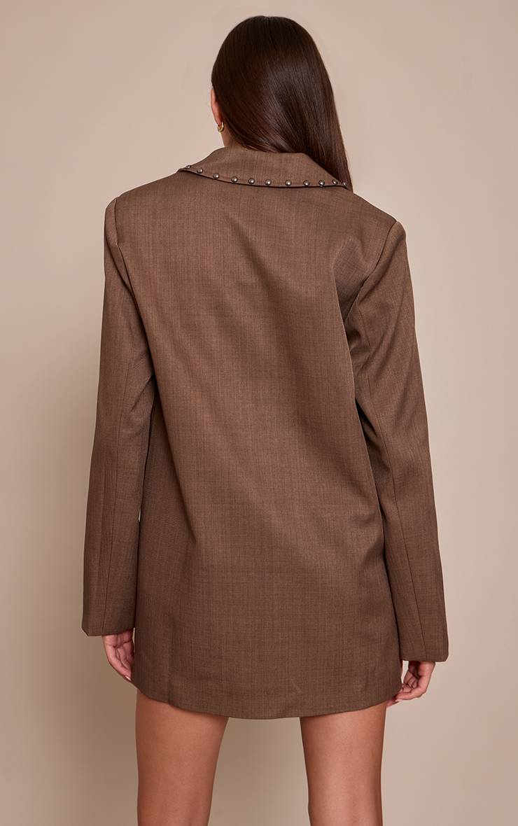 Marron Robe Blazer Oversize Ajustée En Tissu Tissé À Clous