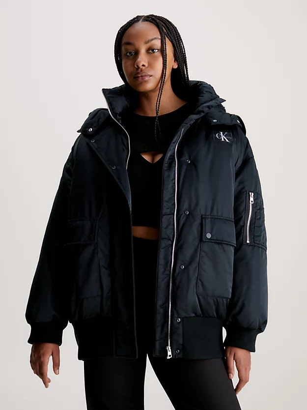 Jaqueta bomber oversized com capuz