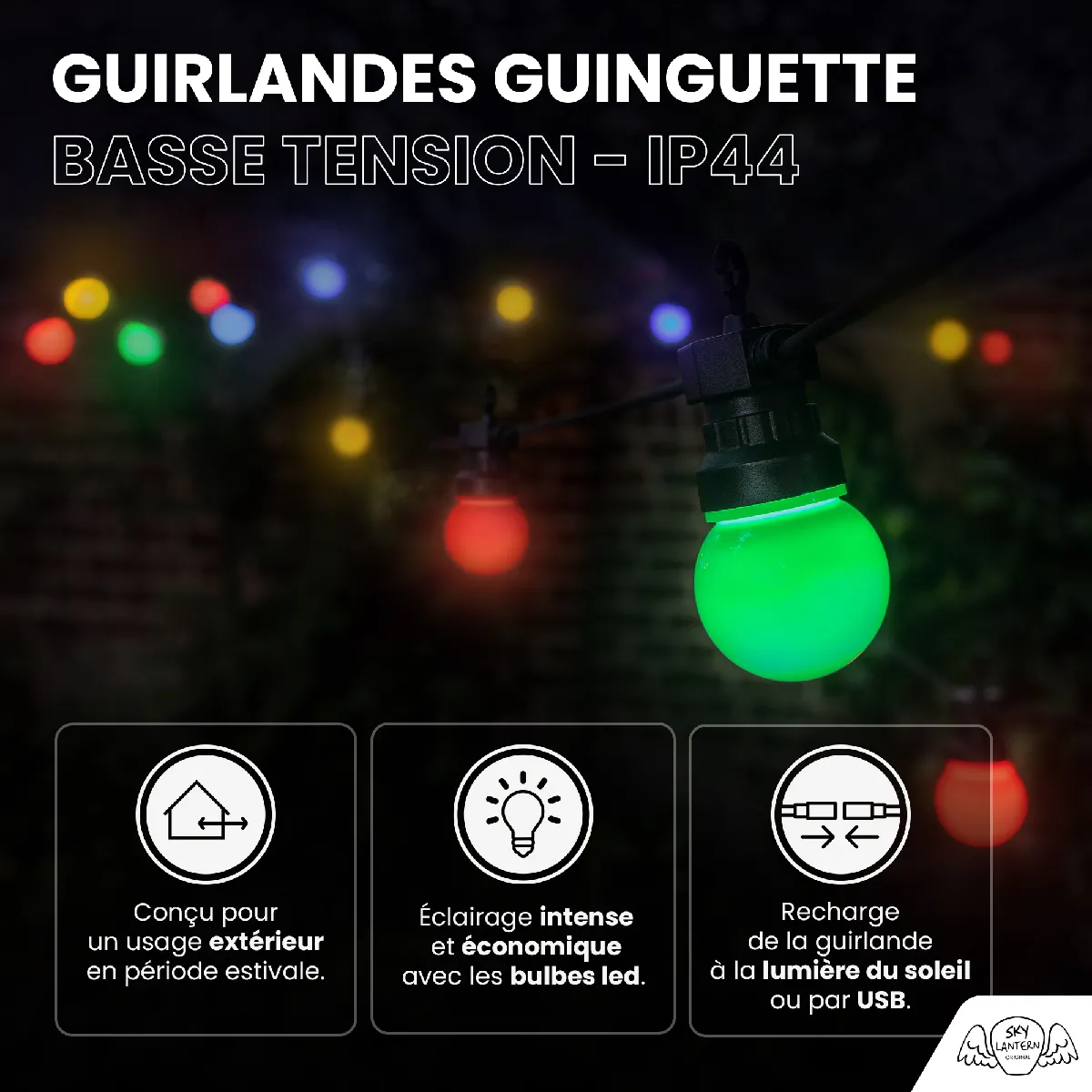 Skylanterne Guirlande Solaire Multicolore 10m