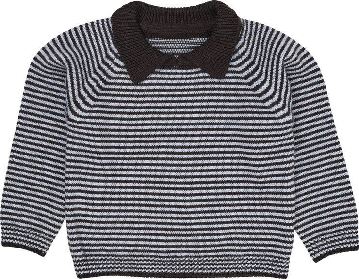 Copenhagen Colors MERINO STRIPED BLOUSE W. COLLAR Dk brown/dusty b