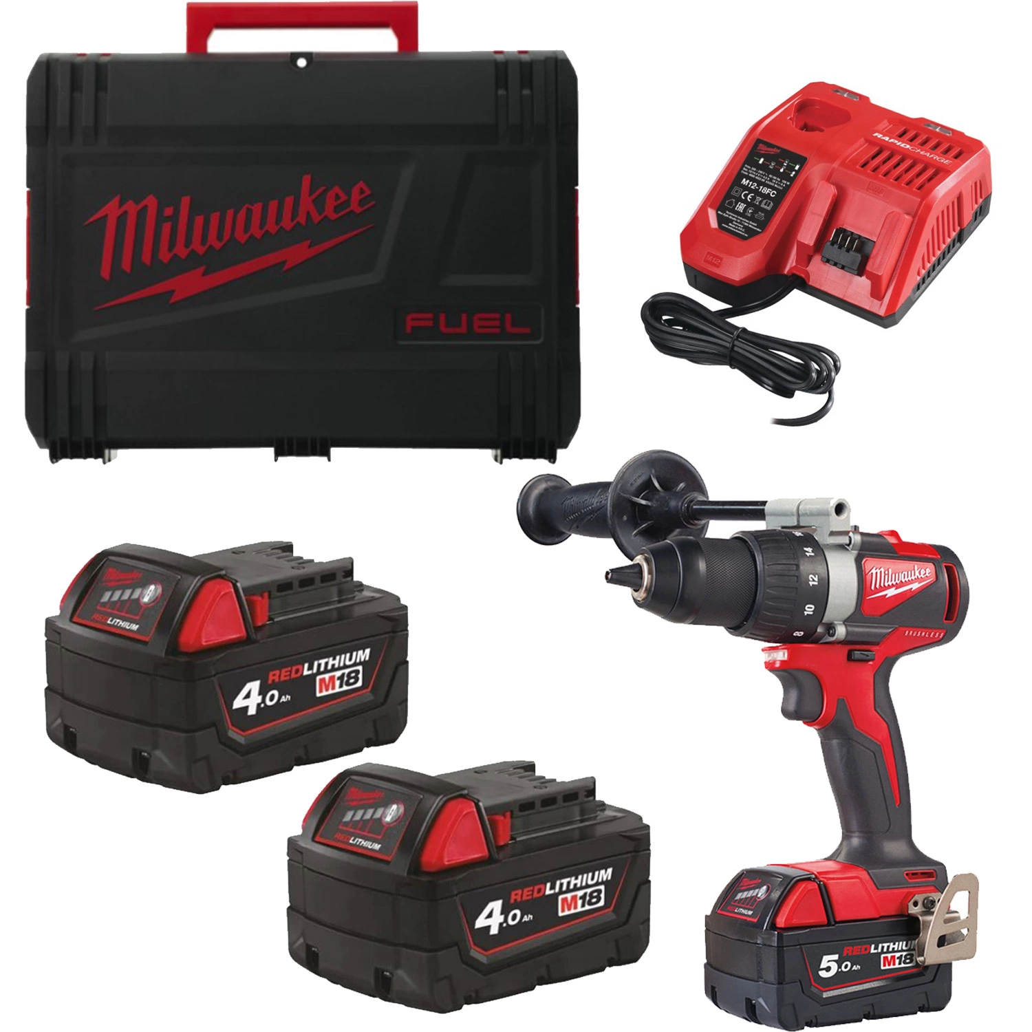 Milwaukee M18 BLDD2-502X 18V Li-Ion accu schroefboormachine set (2x5.0Ah) in HD-box - koolborstelloos - 82Nm