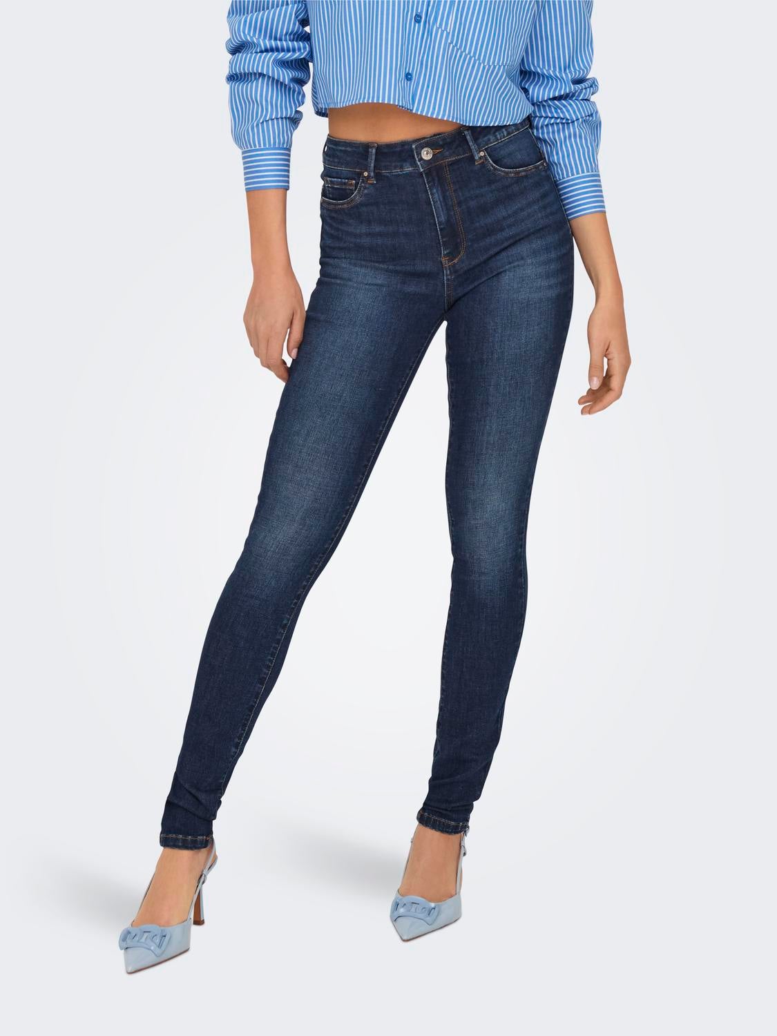 ONLROSE Hohe Taille Skinny Fit Jeans Dark Blue Denim