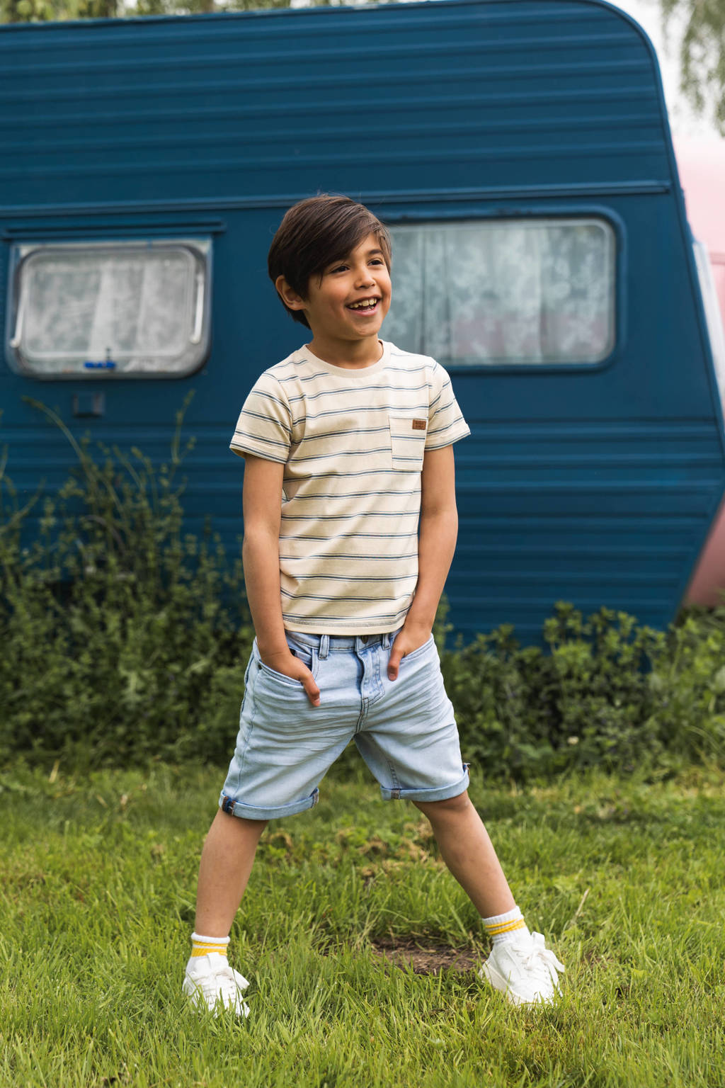 Koko Noko gestreept T-shirt wit/donkerblauw