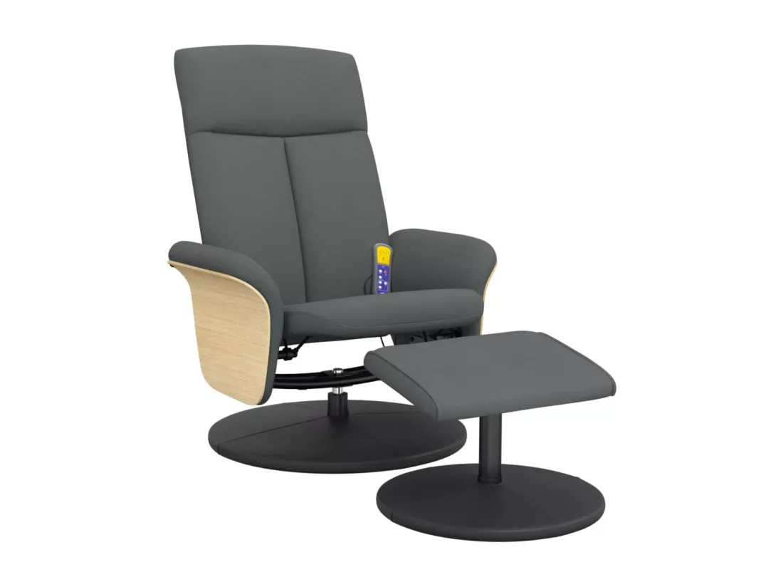 Fauteuil massant inclinable et repose-pieds gris foncé tissu
