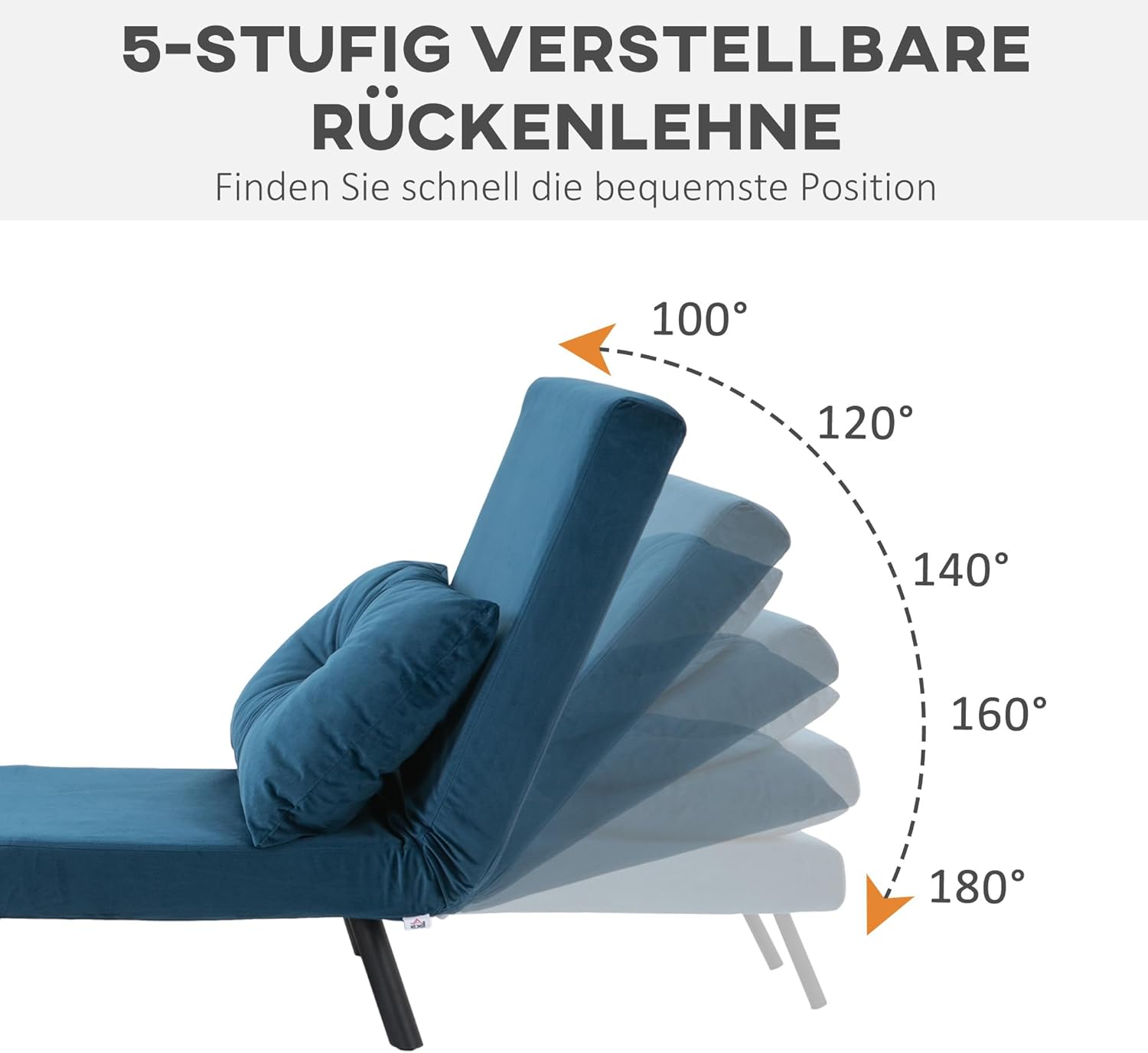 HOMCOM Schlafsessel 4 in 1 Sessel mit Schlaffunktion, 183 x 63 cm Klappbar Schlafsessel mit 5-stufig Verstellbarer Rückenlehne, Lendenkissen und Samtoptik für Wohnzimmer, Blau