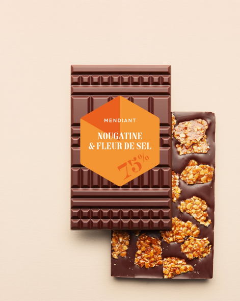 Tablette Mendiant Nougatine & Fleur de sel Chocolat Noir 75% | Le Chocolat Alain Ducasse 100g