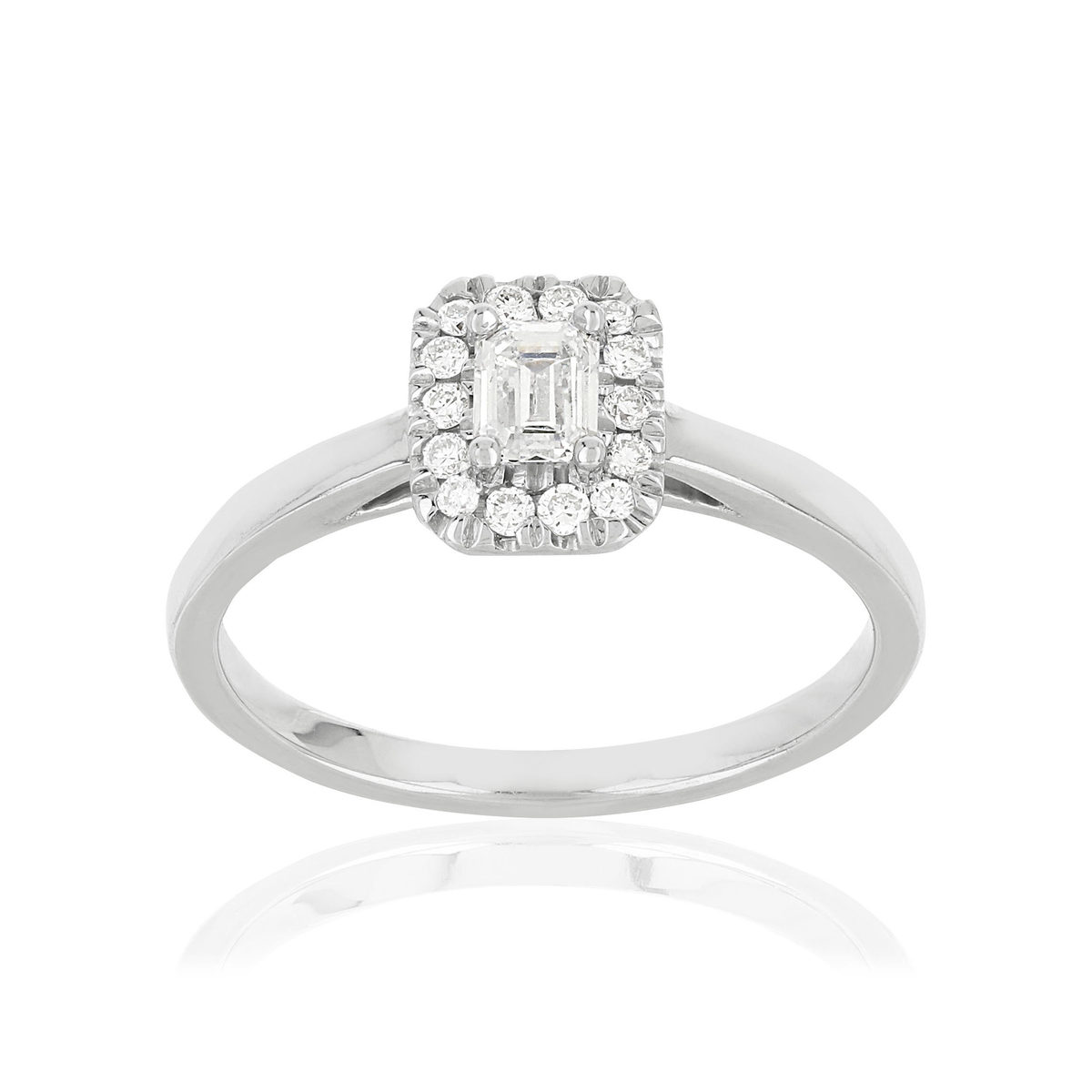 Bague or 750 blanc rectangulaire diamants synthétiques 0,34 carat