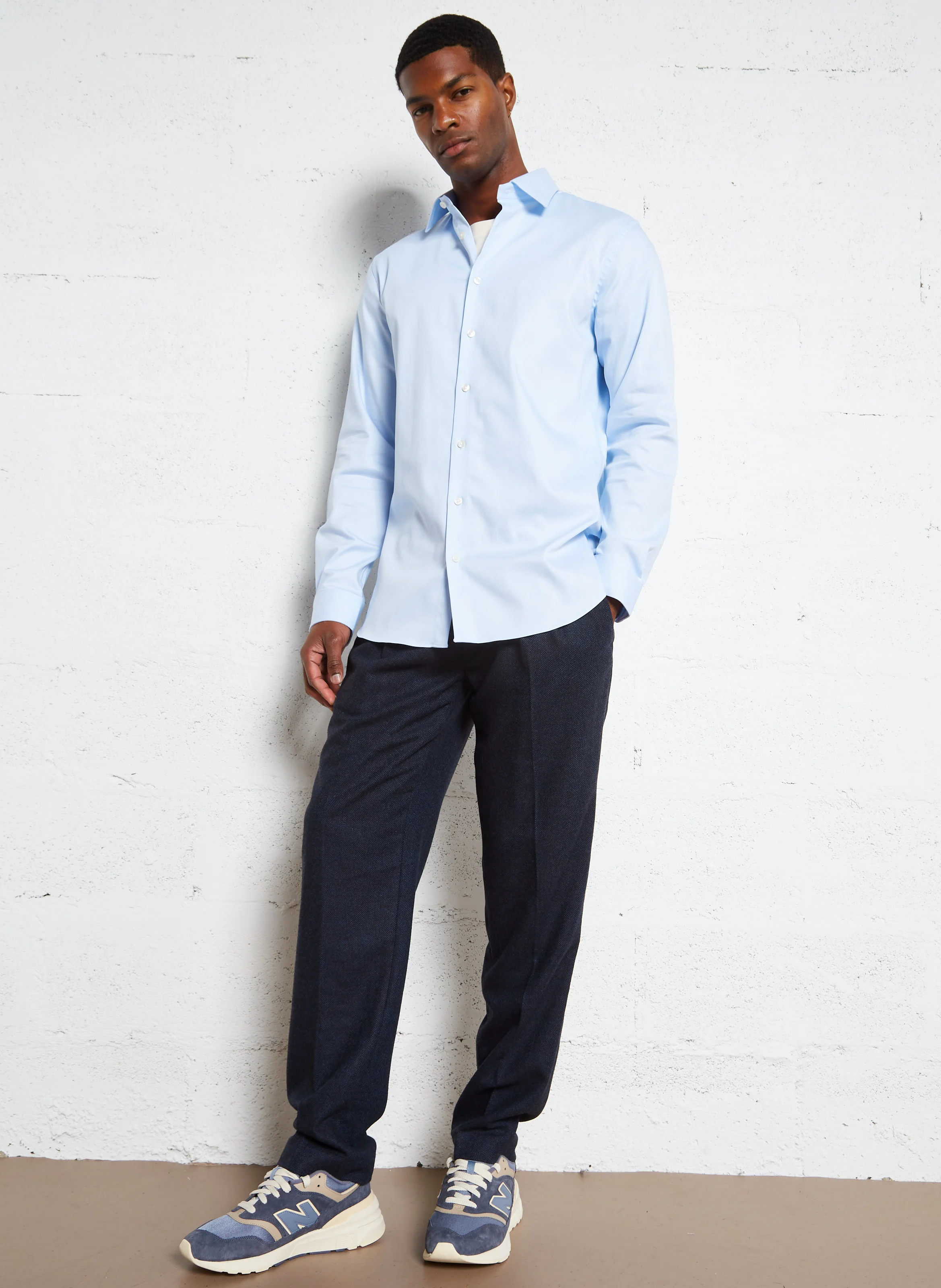 Chemise regular col classique en coton bio mélangé | Bleu
