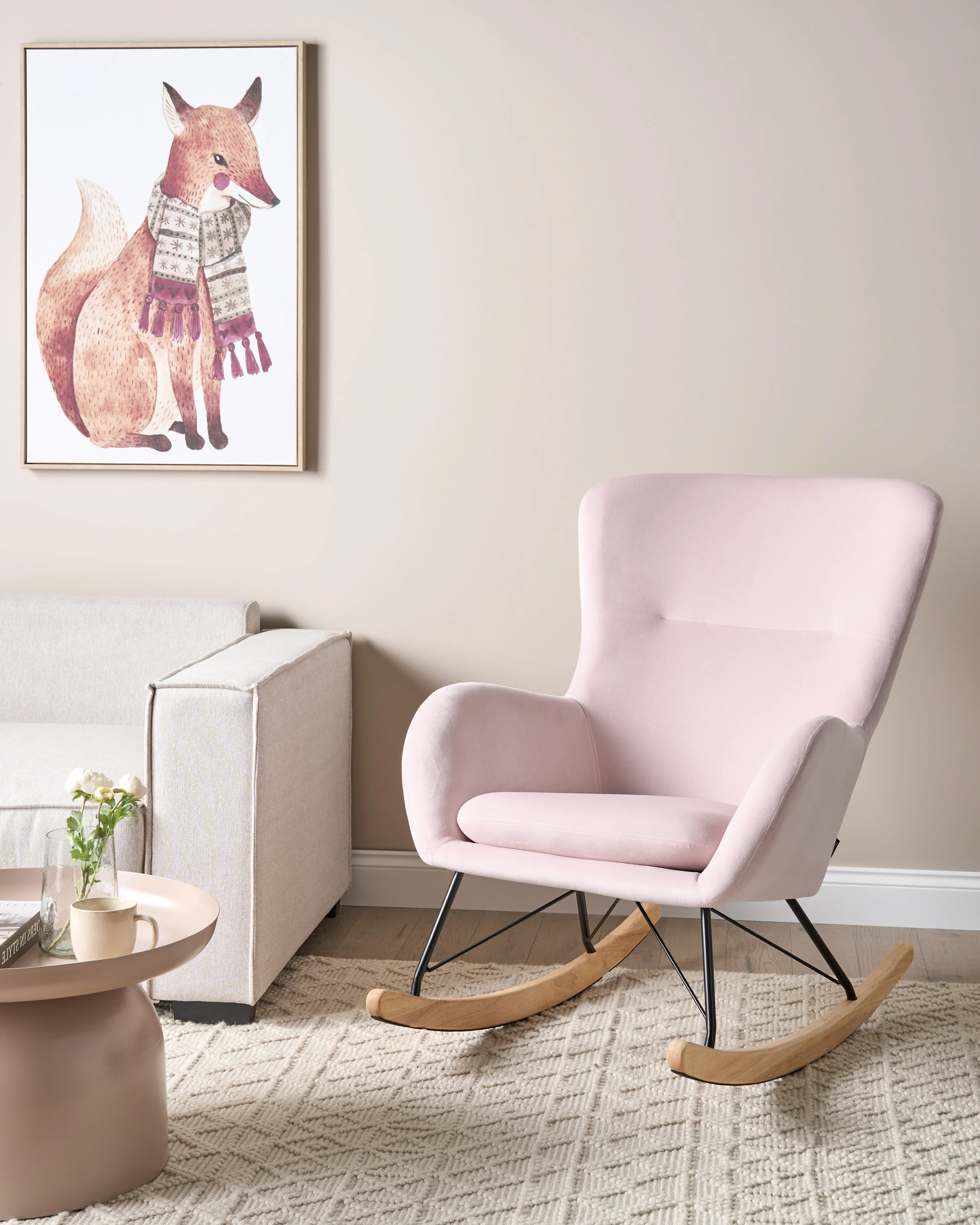 Schommelstoel ELLAN Fluweel Roze