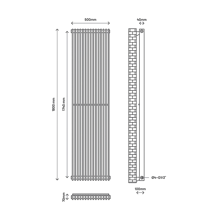 Radiateur eau chaude GoodHome Kensal Vertical Blanc 1 523 W