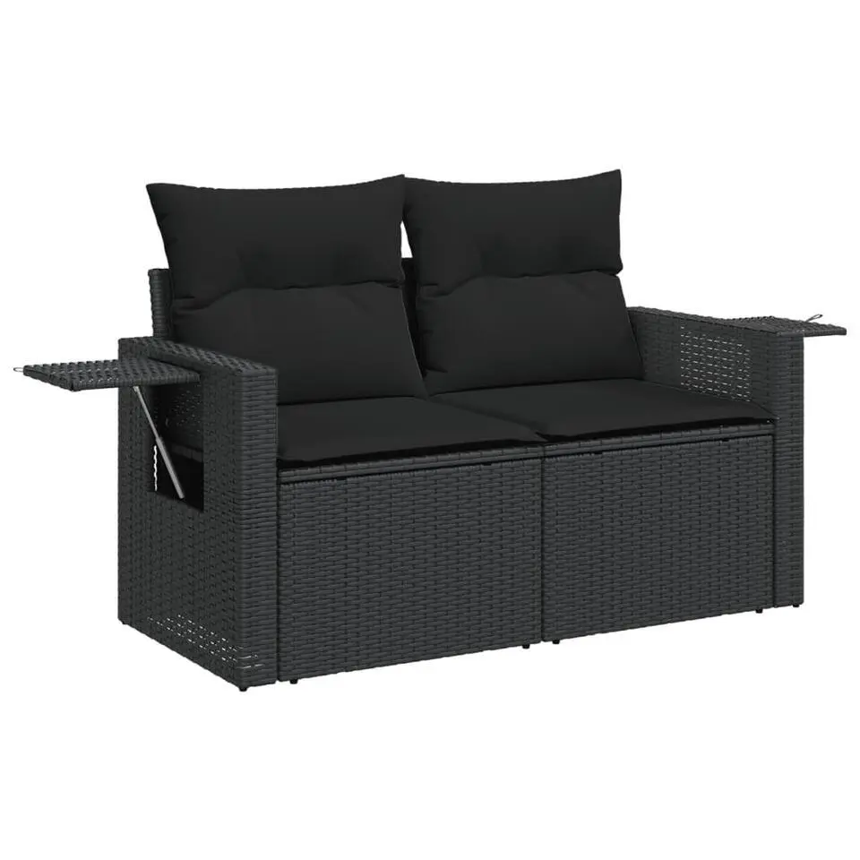 vidaXL - Tuinbank 2-zits - Zwart - Poly rattan - Met kussens