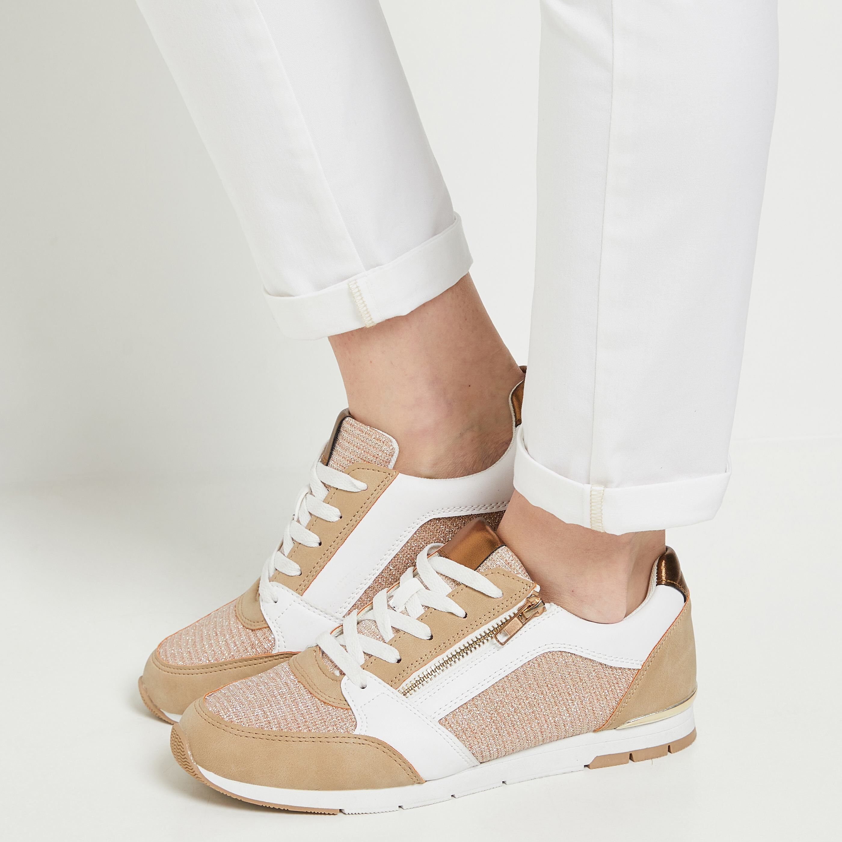 Pantalon chino avec ceinture femme - BLANC