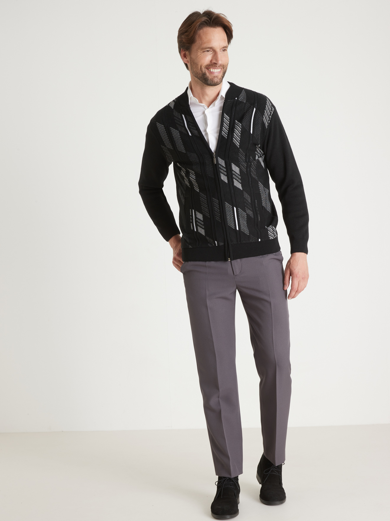 Gilet zippé motifs jacquard 30% laine