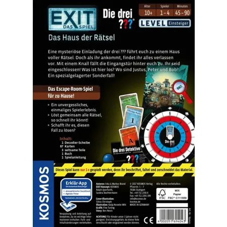 KOSMOS Exit Das Spiel Die drei ??? Das Haus der Rätsel