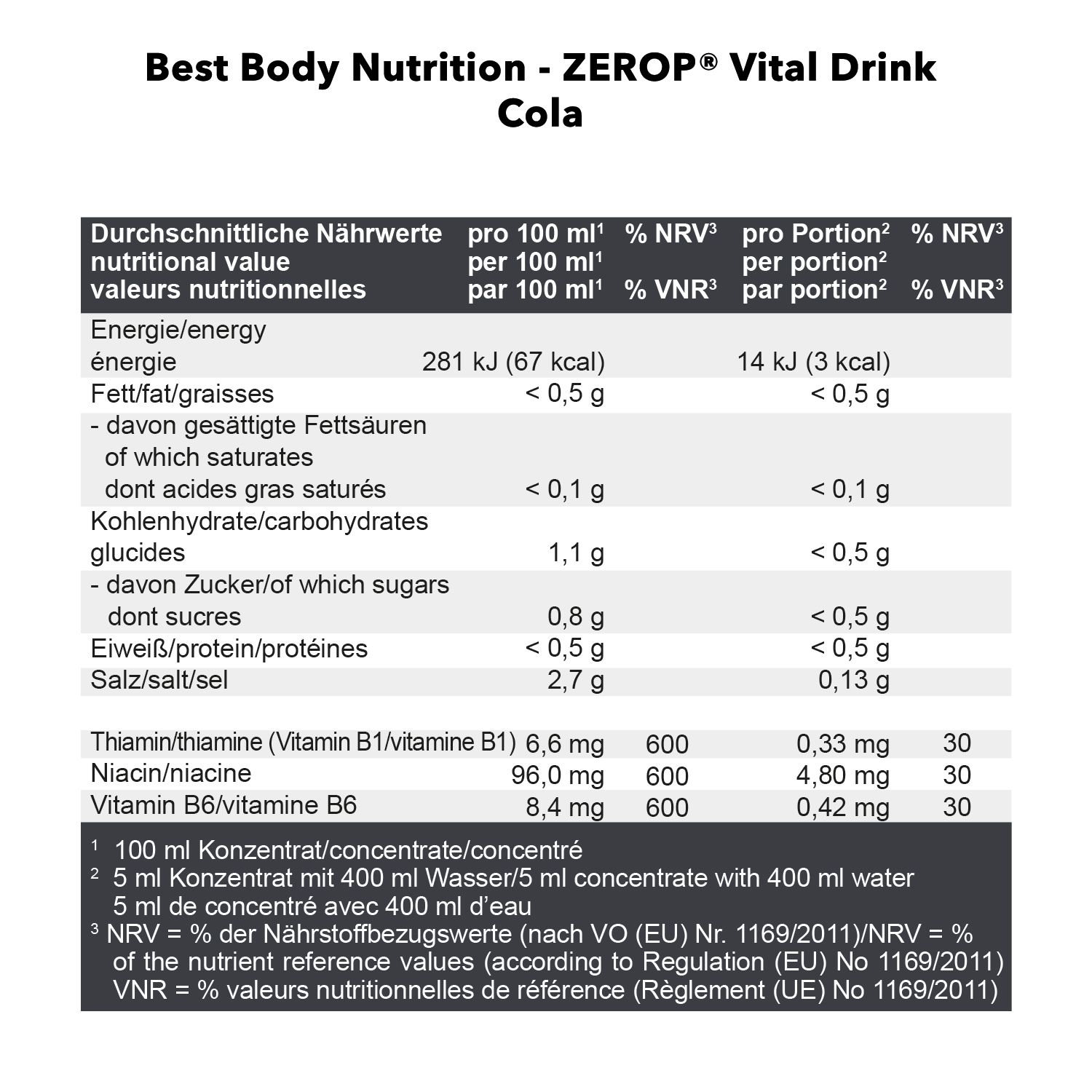 BEST BODY NUTRITION VITAL DRINK ZEROP® COLA 1000 ml