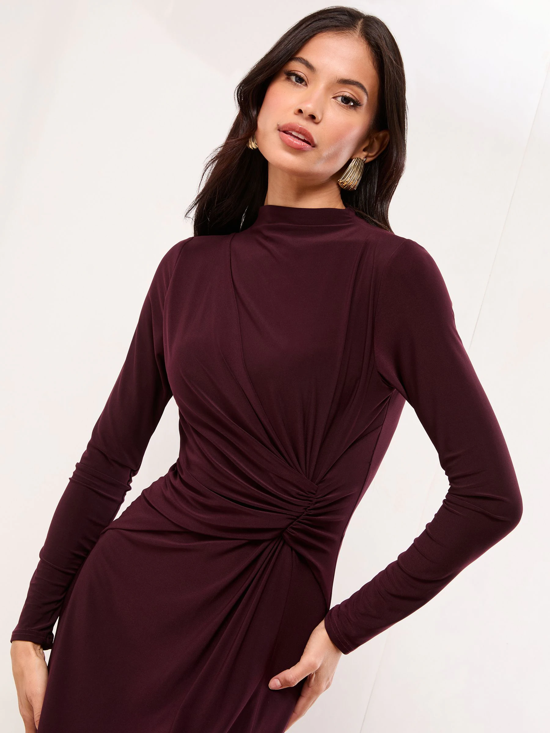 Lipsy Long Sleeve Jersey Knot side Midi Dress