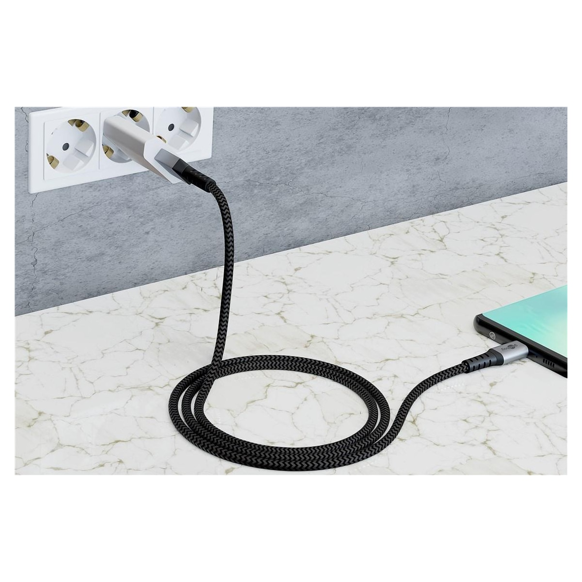 USB-C™ till USB-A textilkabel med metallkontakter 0,5 m
