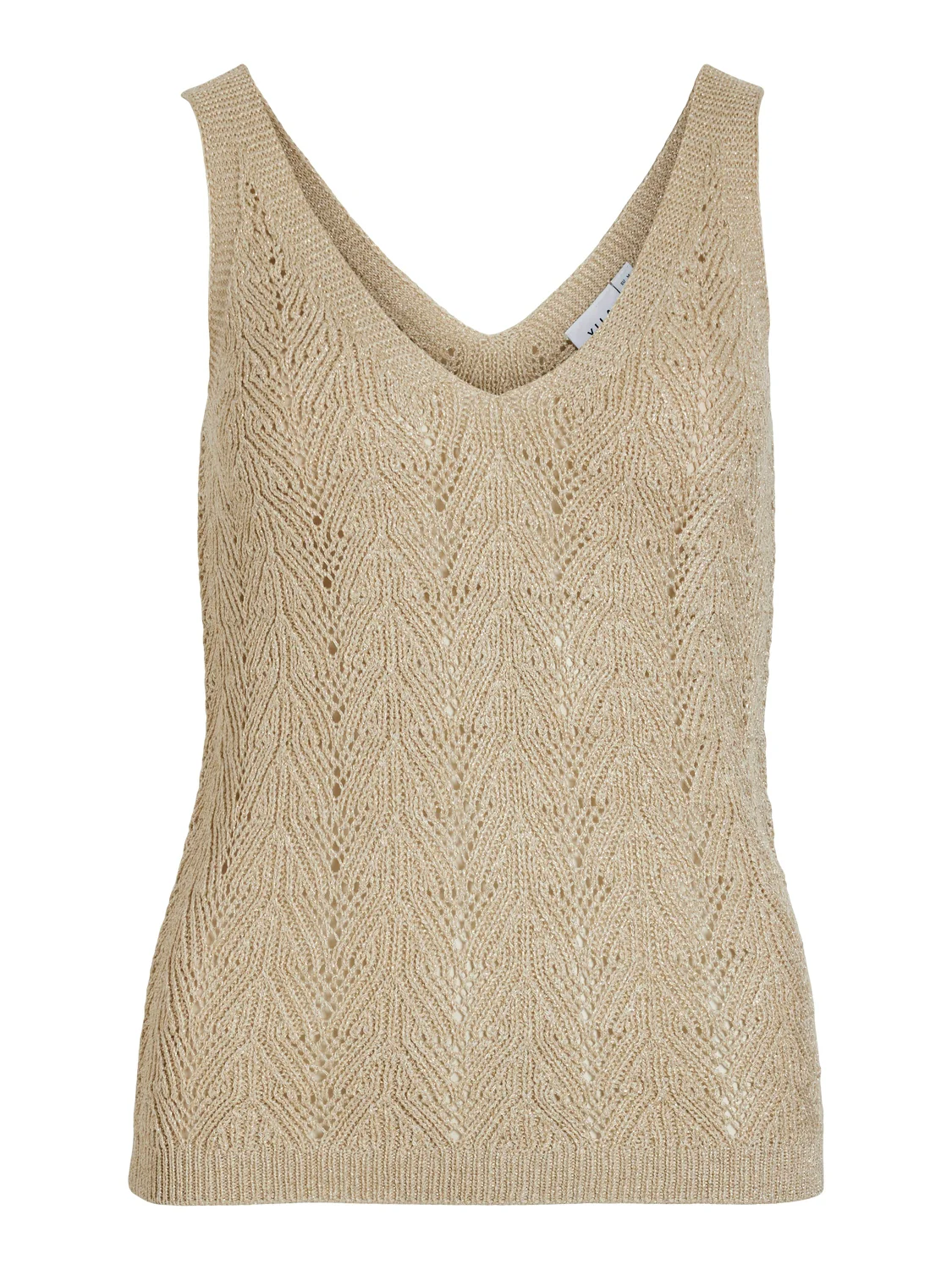 Vila  Vifolia V-Neck S/L Glitter striktop - Frosted Almond