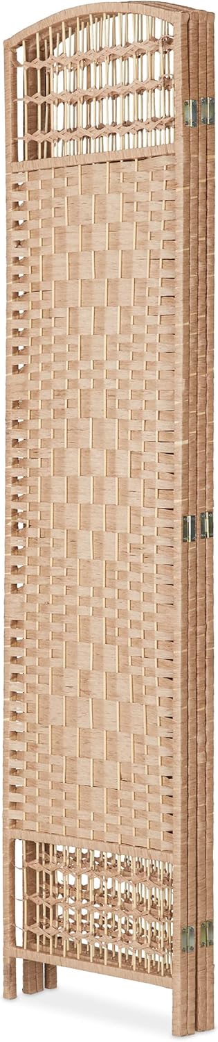 Relaxdays Paravent, 4-teilig, Raumtrenner faltbar, HxB 180x180 cm, Trennwand für innen, Papierseil, Bambusstreben, Natur PC5788774