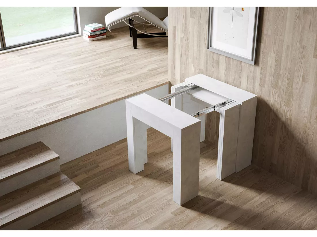 Console extensible 78x47/299 cm Allin Blanc Spatulé rallonges internes