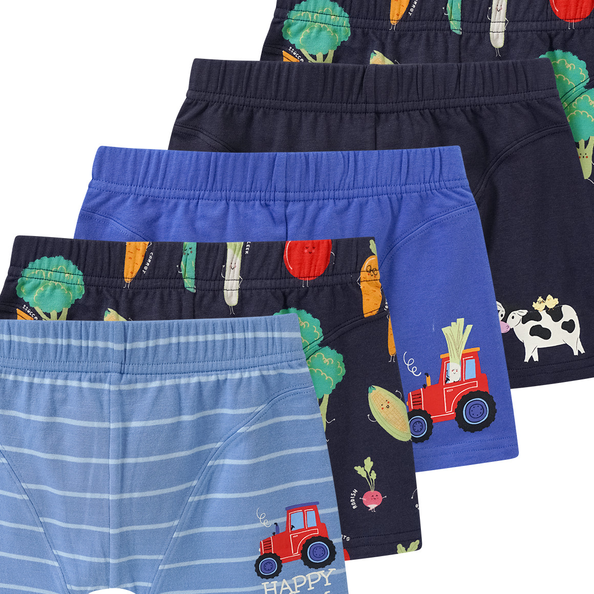 Topolino 5 Jungen Boxer mit Bauernhof-Motiven dunkelblau / hellblau / blau
