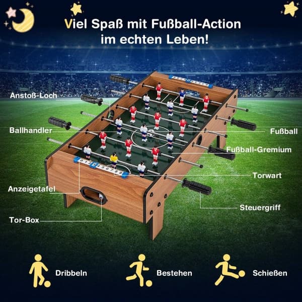 Fotballbord i romstørrelse Plassbesparende fotballbord med robust håndtak 69 x 36 x 24 cm naturlig
