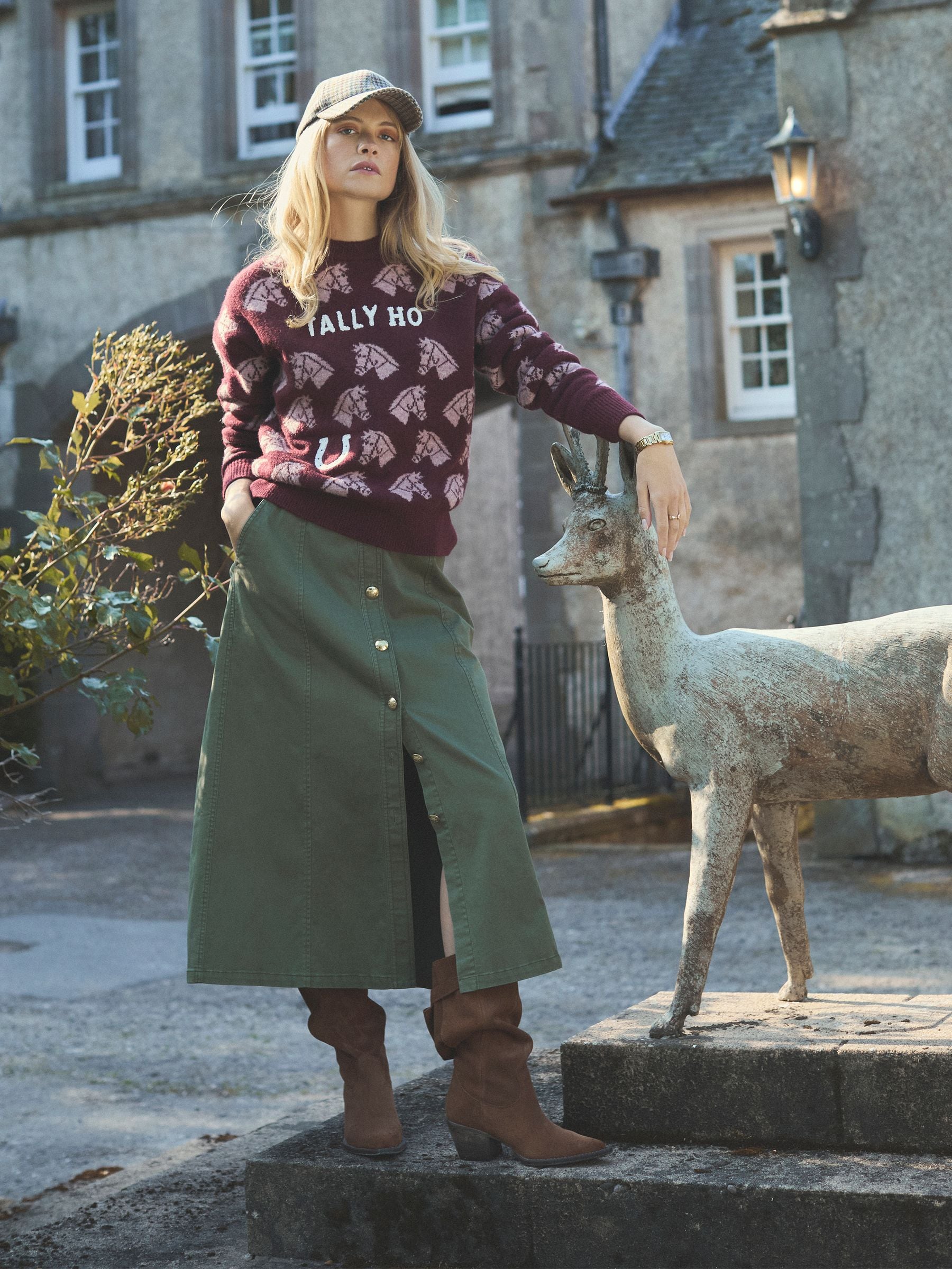 Bourgondisch Tally Ho - Joules Gebreide Trui met Ronde Hals