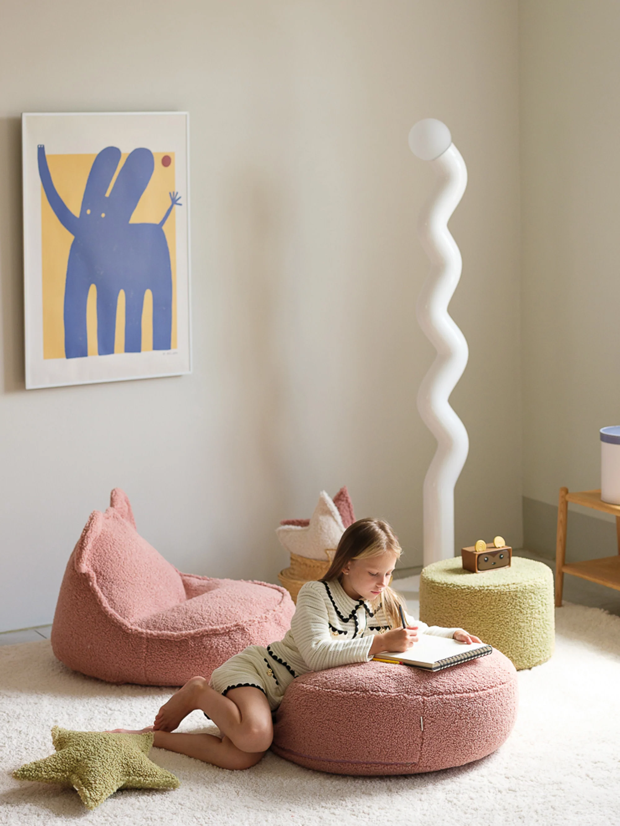 Kinderpoef Sugar uit teddy, Ø 65 cm