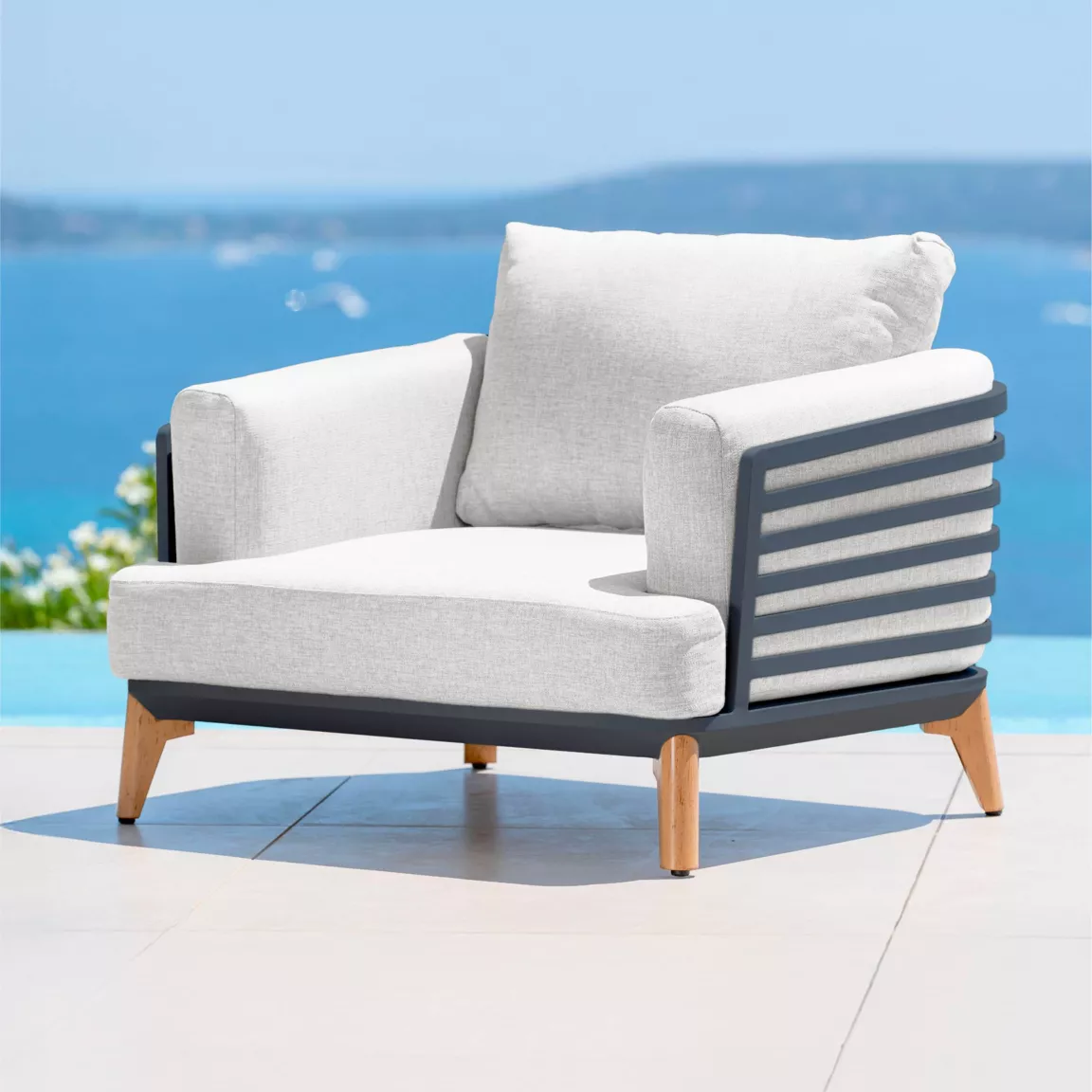 Salon de jardin aluminium 8 places 6 pcs Monte Carlo Gris anthracite et gris clair