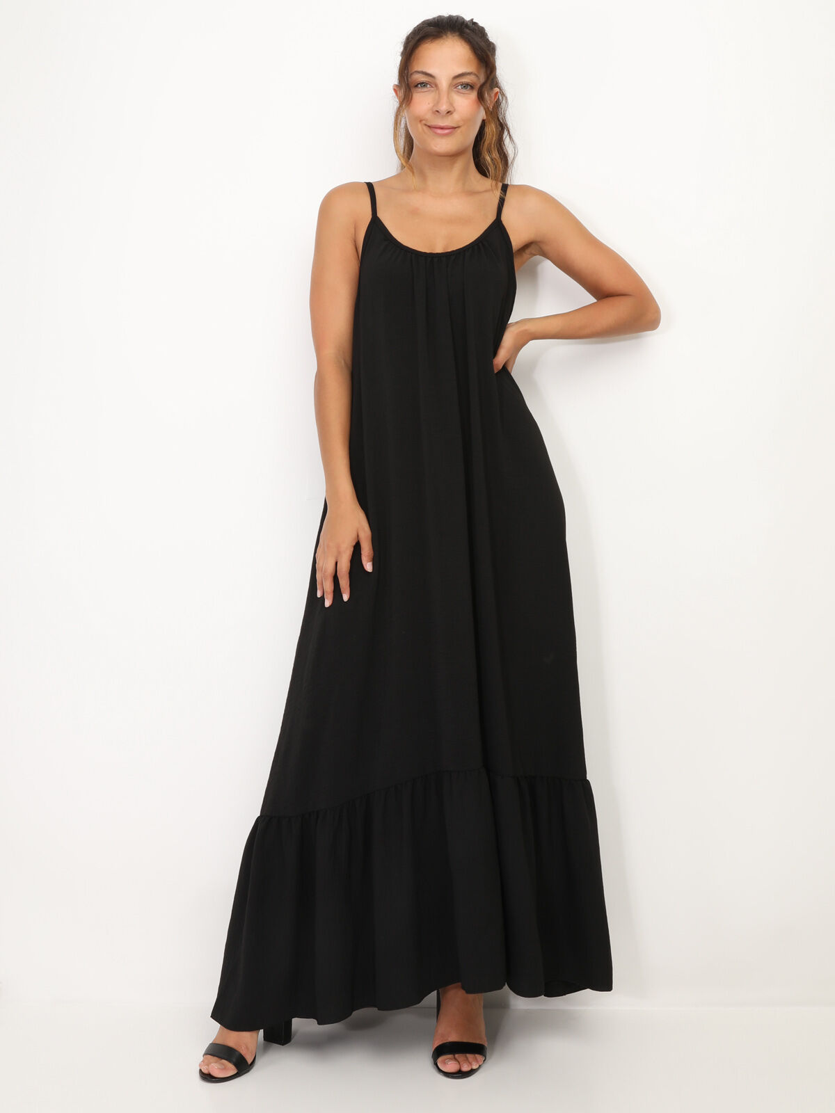 Robe fluide à bas évasé et volonté- Noir