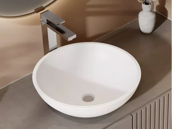 Vasque de salle de bain ronde en solid surface - 40 cm - Blanc - IMJA